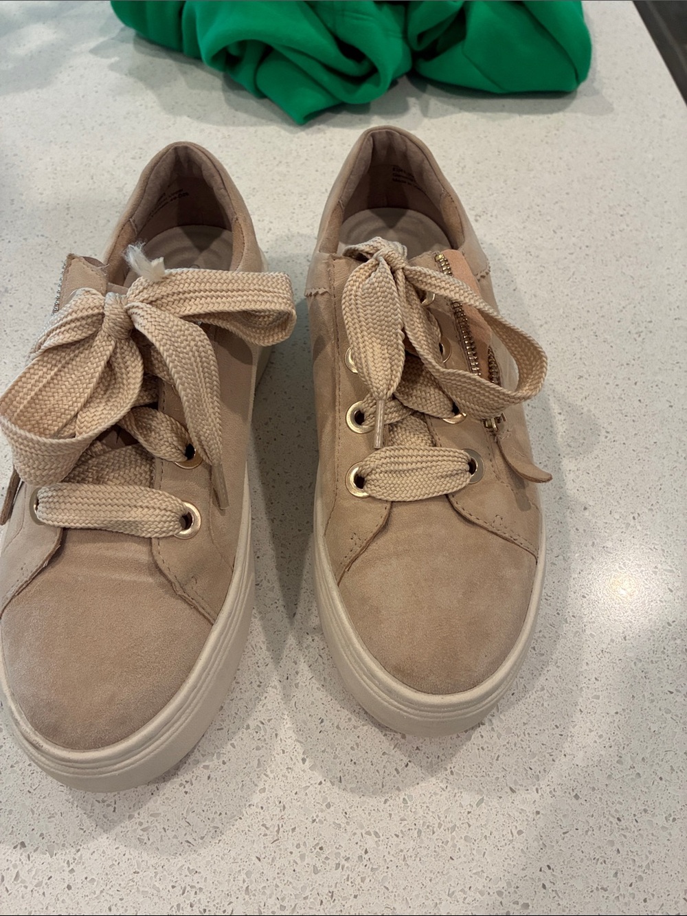 Aetrex Beige Suede Women’s Sneakers with Gold Eyelets